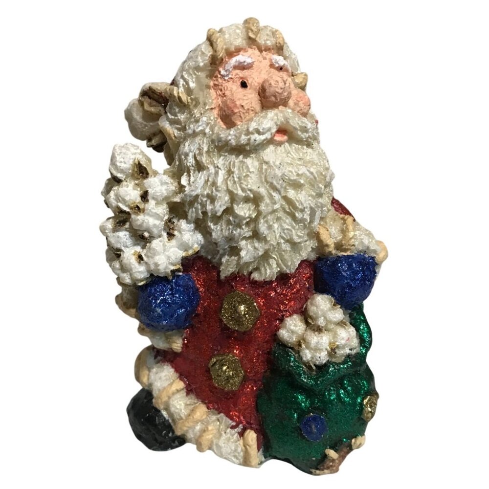 Santa Claus Figurine Christmas Decoration 4" Hand-Painted Glitter Resin